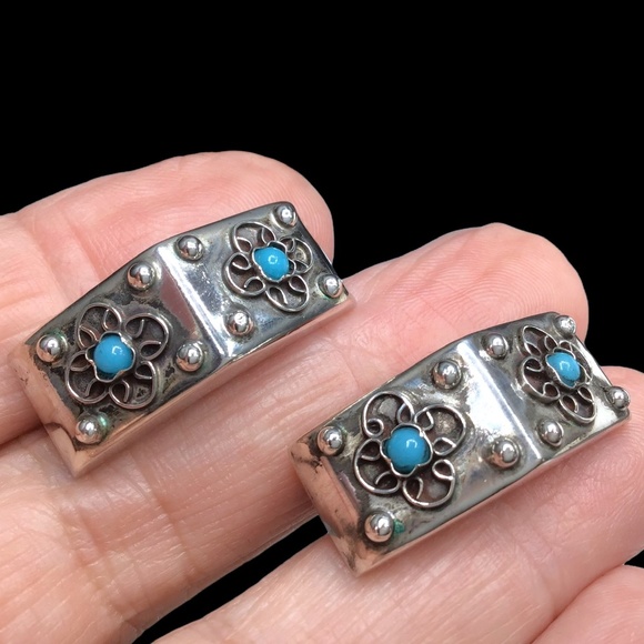 🌺Vintage Taxco Sterling & Turquoise Earrings - Picture 2 of 15